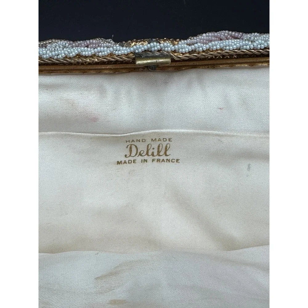 RARE VINTAGE PETITE POINT BEADED HOMEMADE IN‎ FRANCE FLORAL HANDBAG